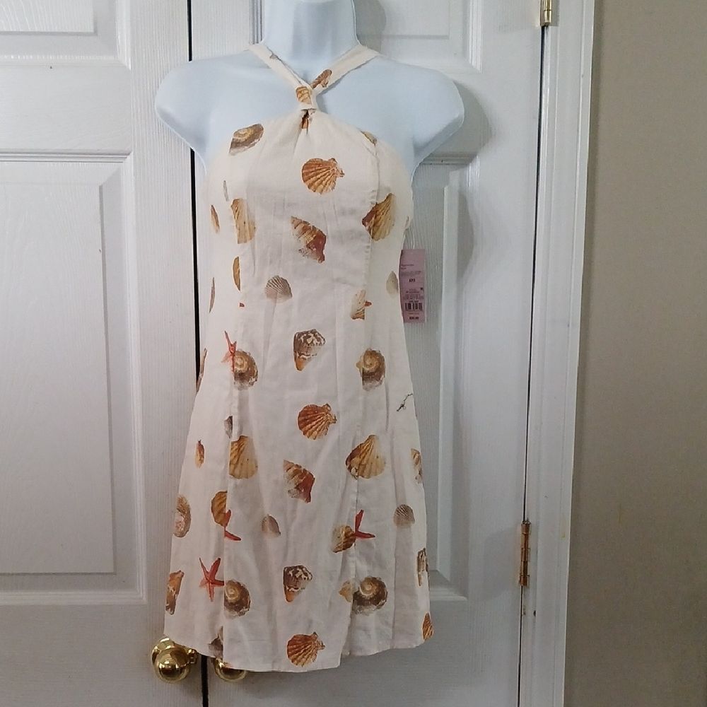 Wild Fable off white seashell print linen blend mini dress Sz XXS NWT